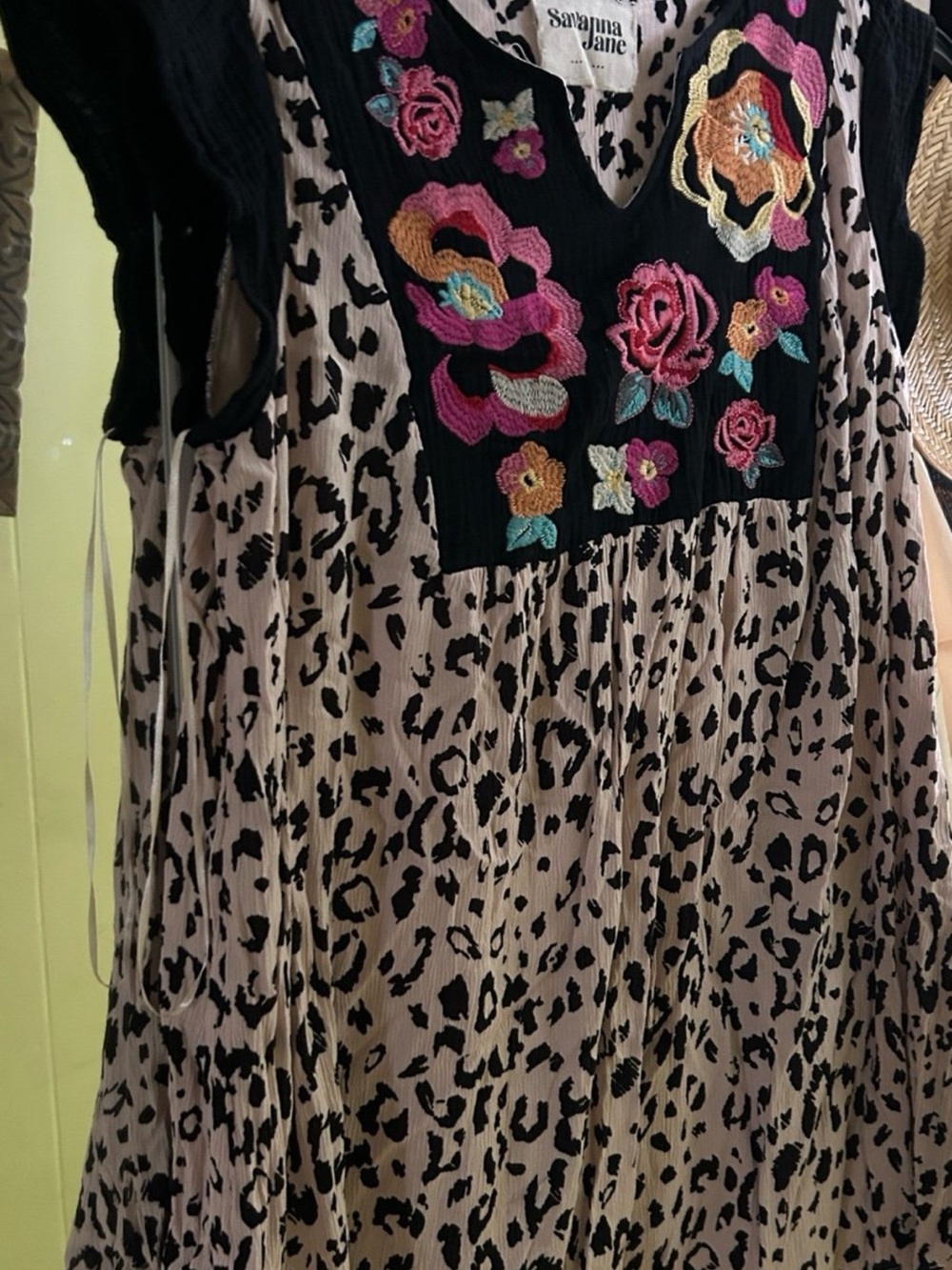 Savanna Jane Black Top with Beige and Black Animal Print Lining